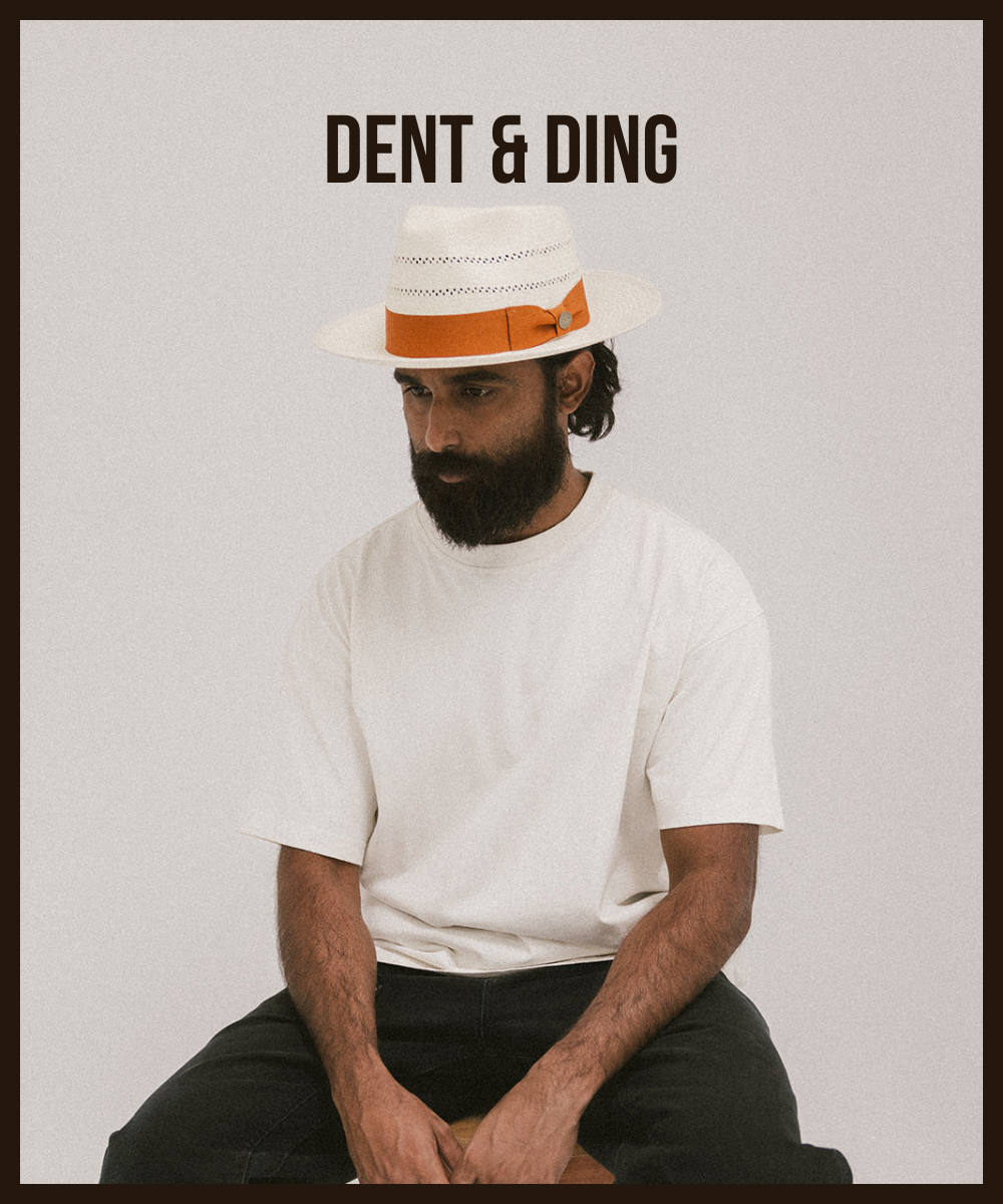 PARK CIRCLE STRAW FEDORA HAT– DENT/DING