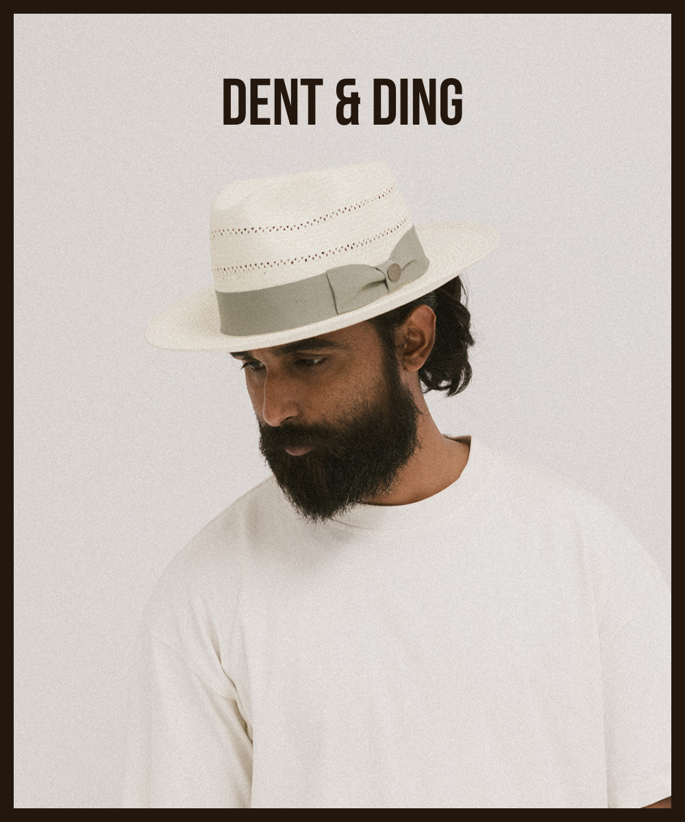 PARK CIRCLE STRAW FEDORA HAT– DENT/DING