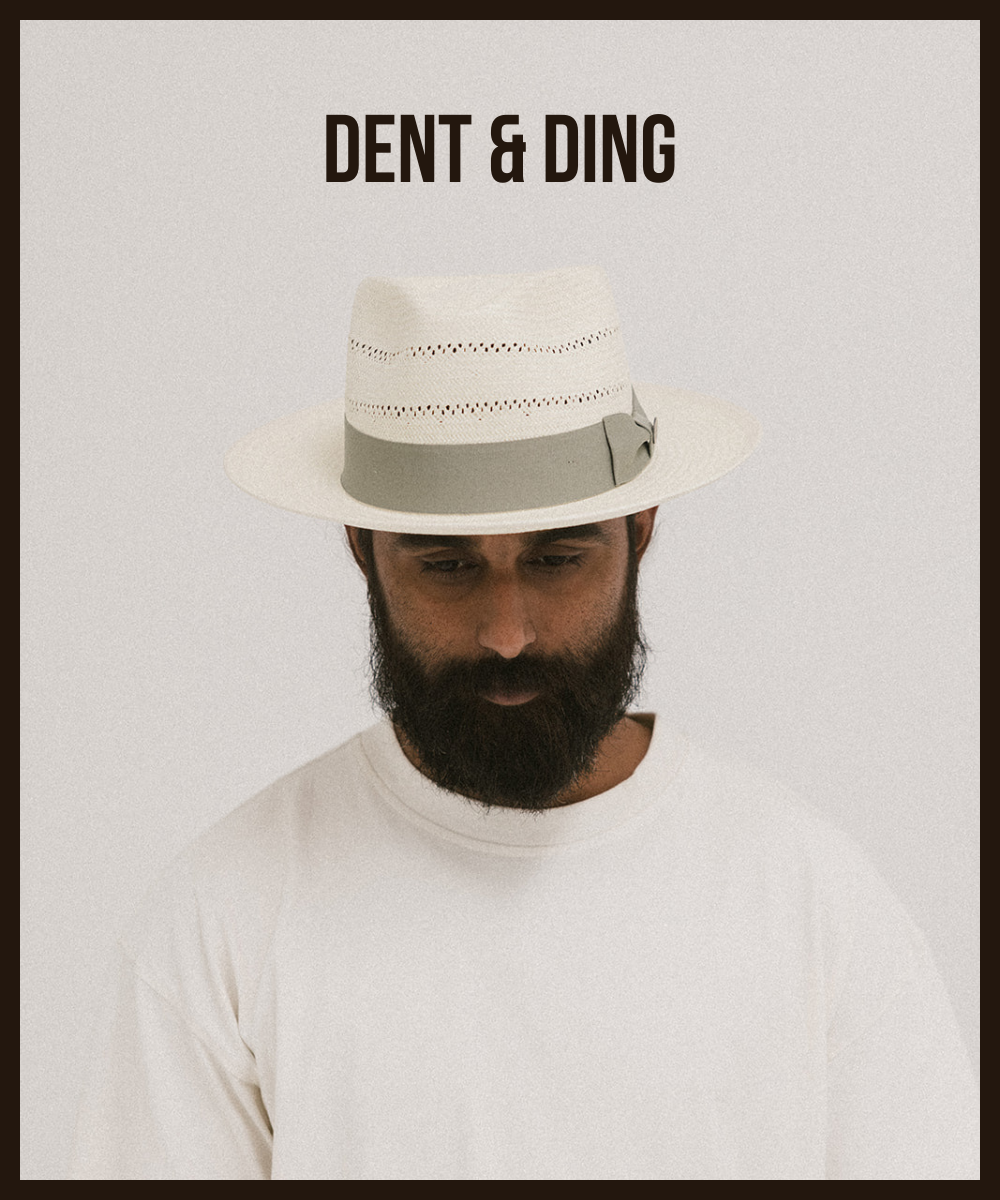 PARK CIRCLE STRAW FEDORA HAT– DENT/DING