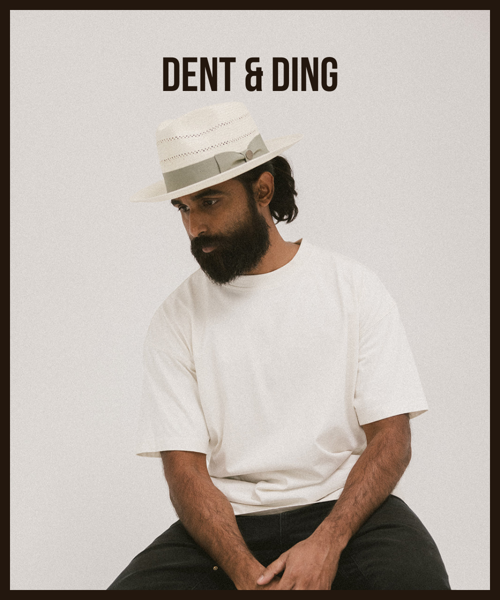 PARK CIRCLE STRAW FEDORA HAT– DENT/DING