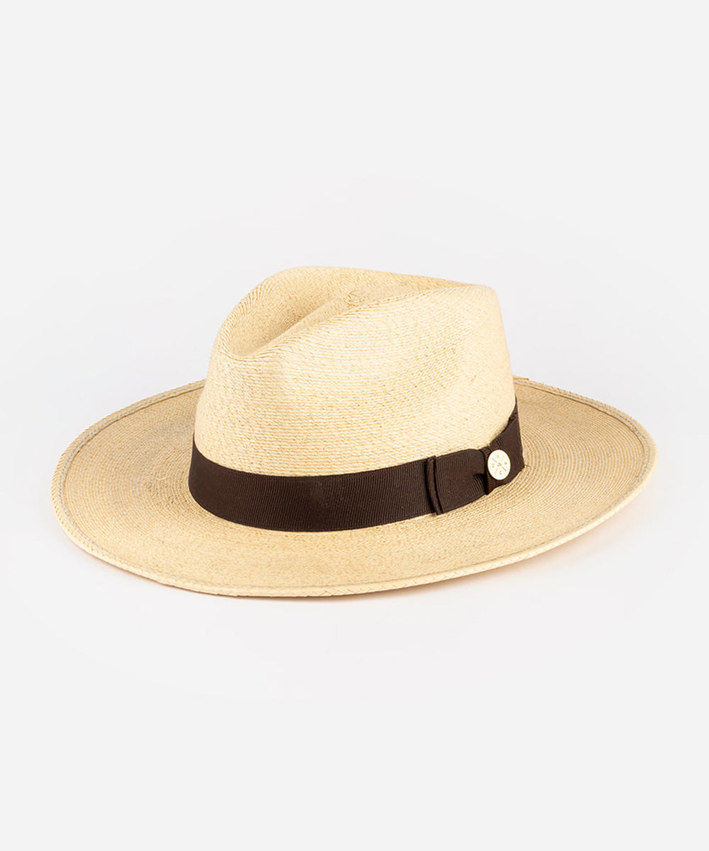 Beige straw hat with a black band on a light gray background #color_natural