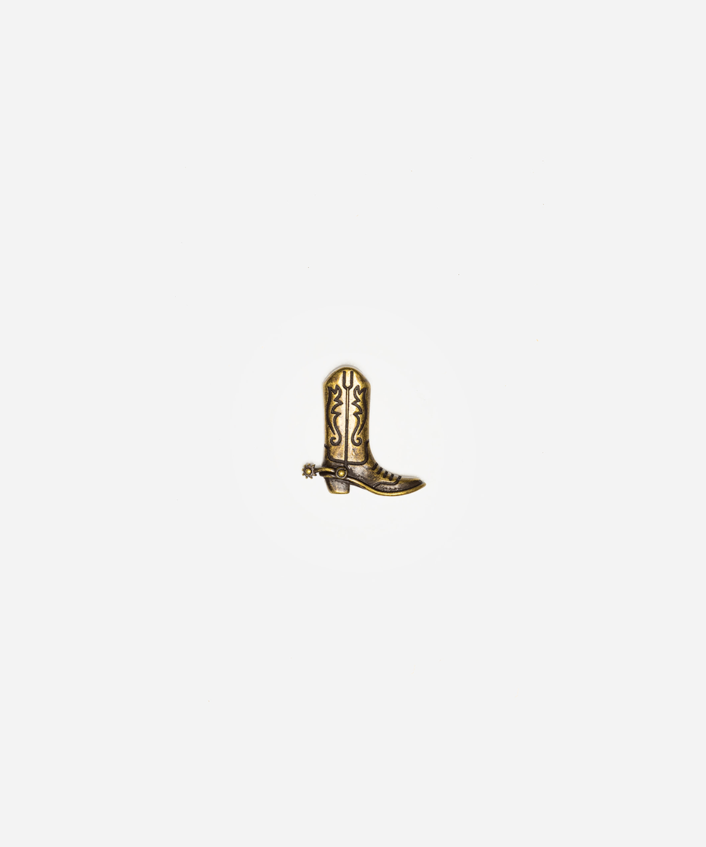 A single small silver cowboy boot shown on a plain white background #color_anti gold