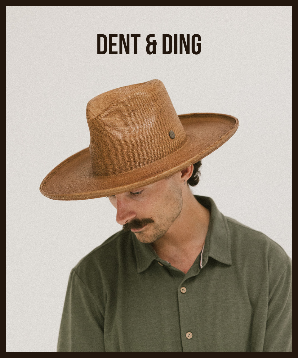 BEALE STREET FLAT PENCIL-BRIMMED PALM FEDORA– DENT/DING