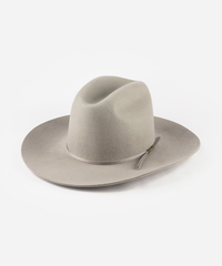 A light gray felt cowboy hat with a matching gray band and a small gray bow, photographed on a clean white background #color_stone