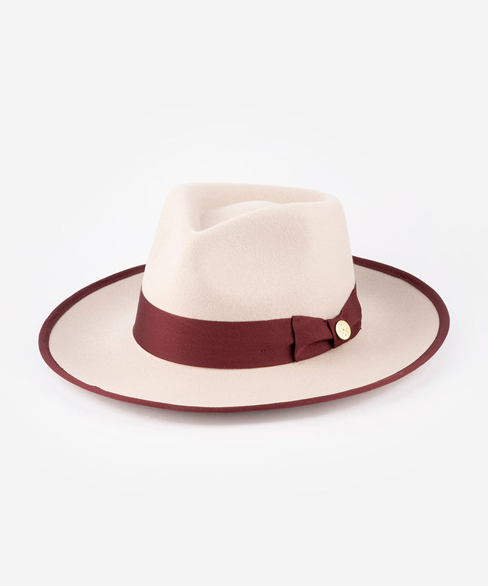 Beige hat with a burgundy band on a white background #color_maroon