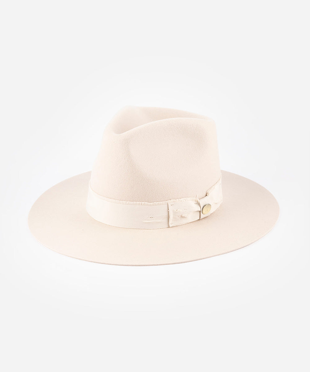 White fedora hat on a plain background #color_ivory
