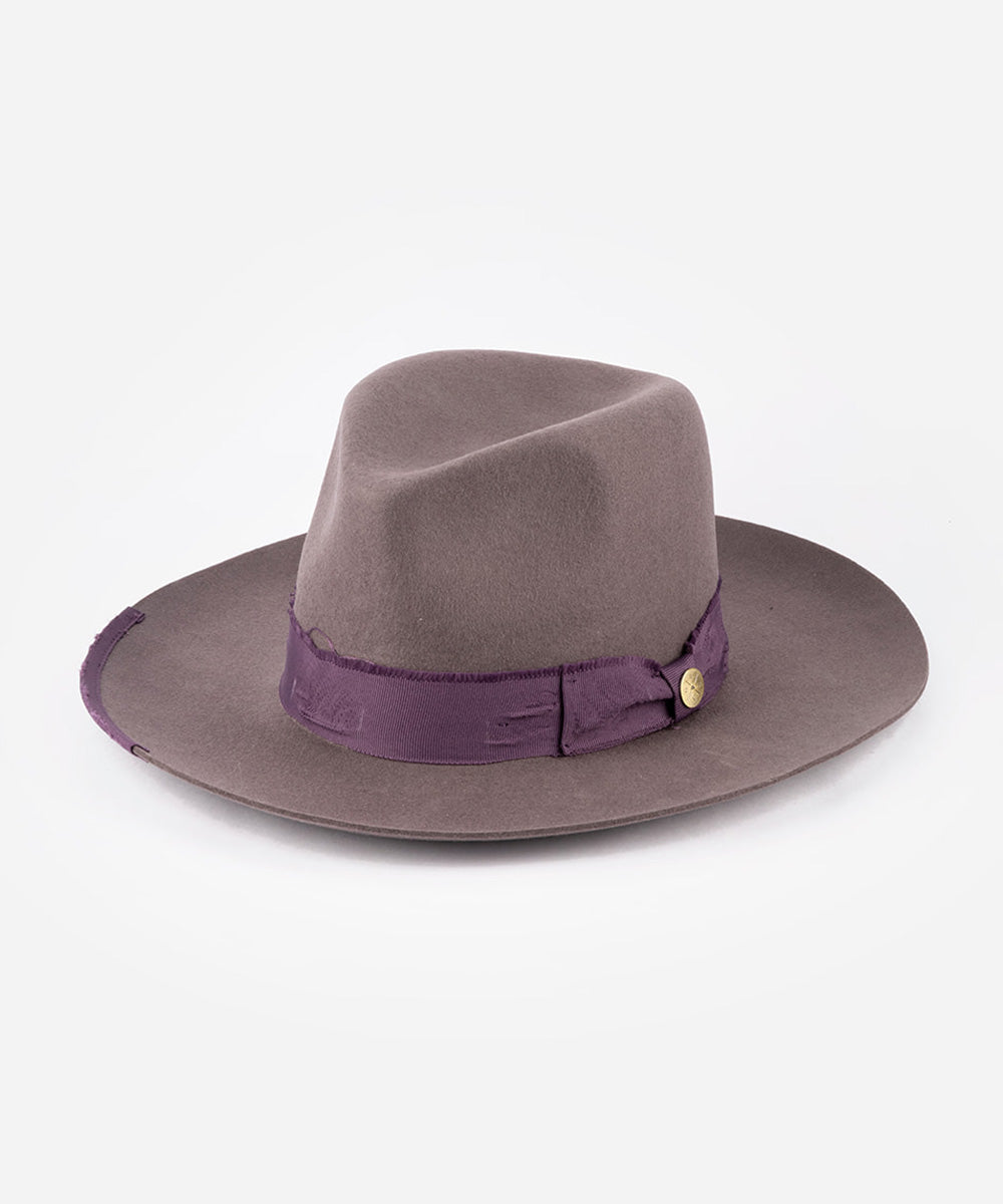 Purple fedora hat with a band on a white background #color_mulberry