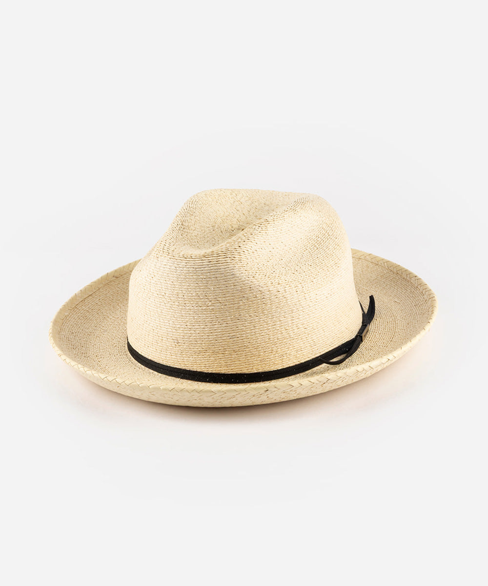 Beige straw hat with a black band on a white background #color_ivory