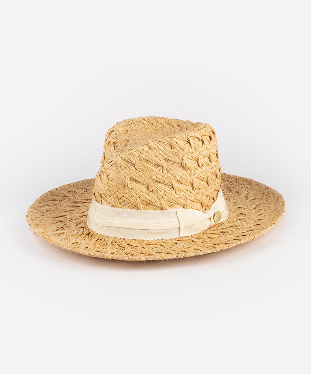 Straw hat with a band on a white background #color_cream