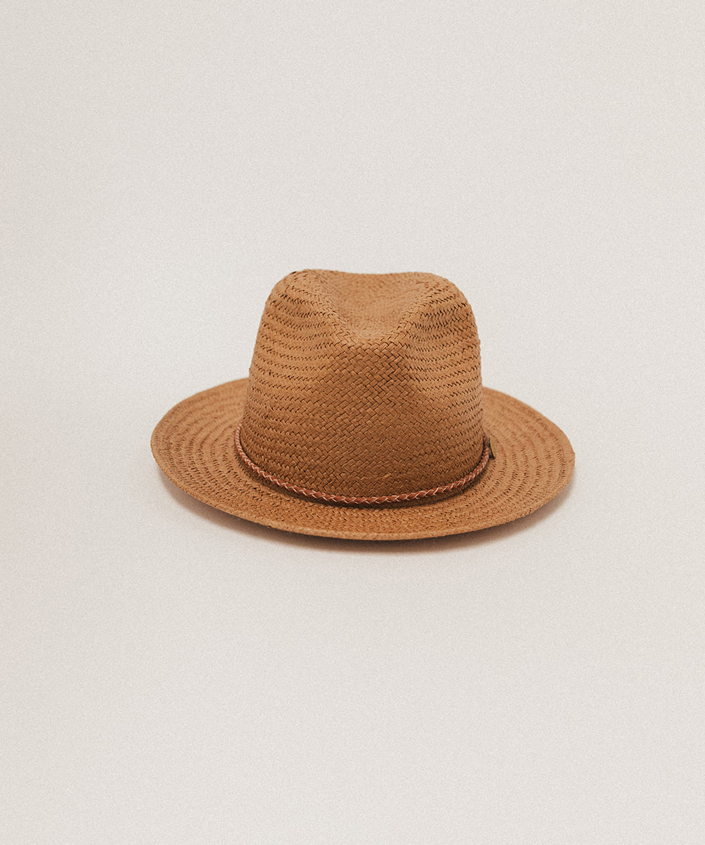 Brown Straw Fedora Custom With Concho and Feather Detail NEW NEVER WORN! Unisex Messer Straw Fedora in Natural/Brown – Brixton main image 4