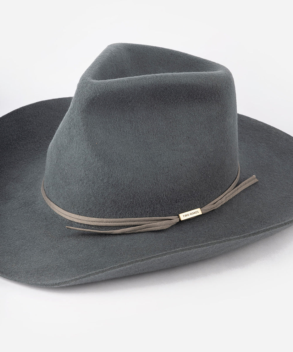 Gray cowboy hat with a band in a white background #color_grey