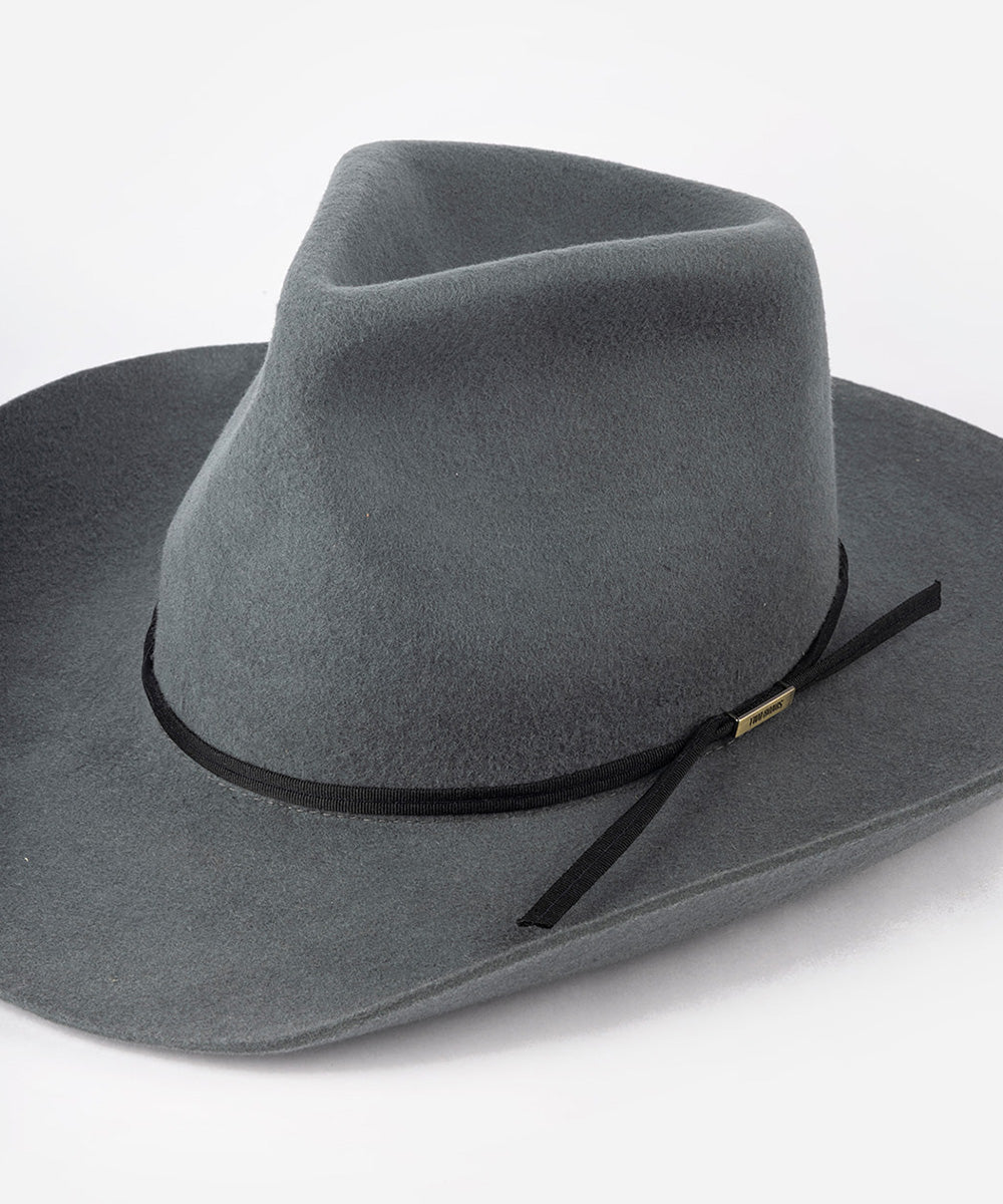 Gray cowboy hat with a band in a white background #color_black