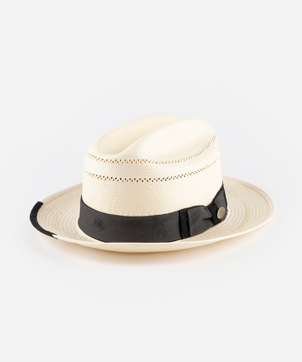 A straw hat displayed against a white background #color_charcoal