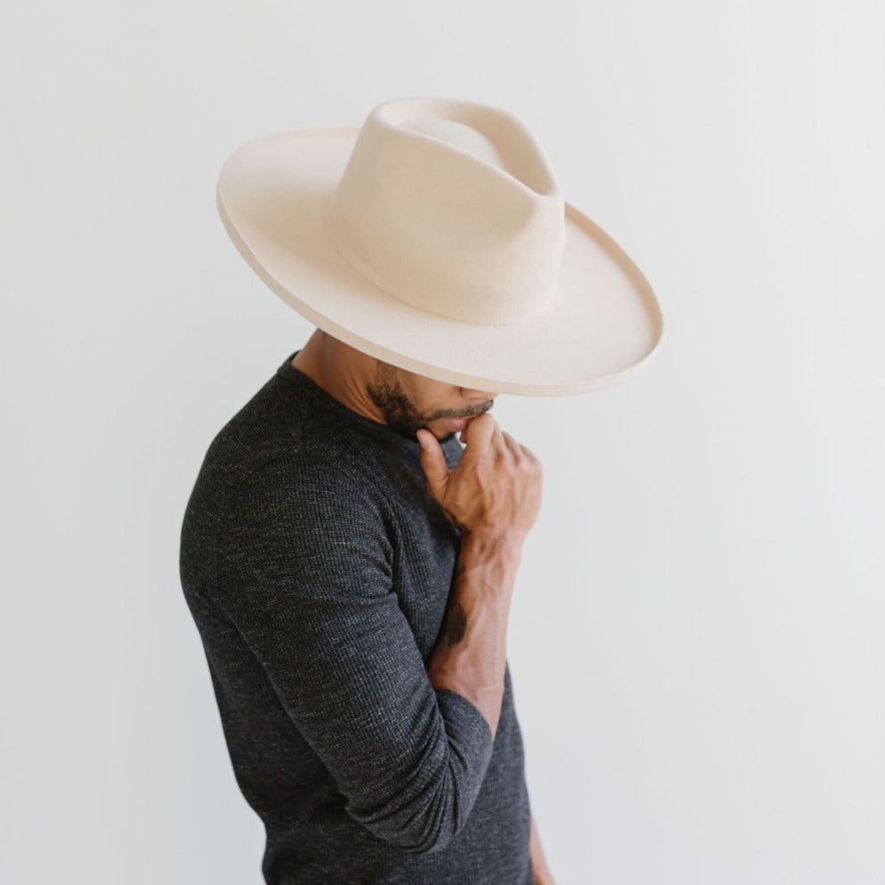 Round Crown Fedora | The INDIAN | Black Wide Brim Hat Men Women | Wool Felt Western Hat