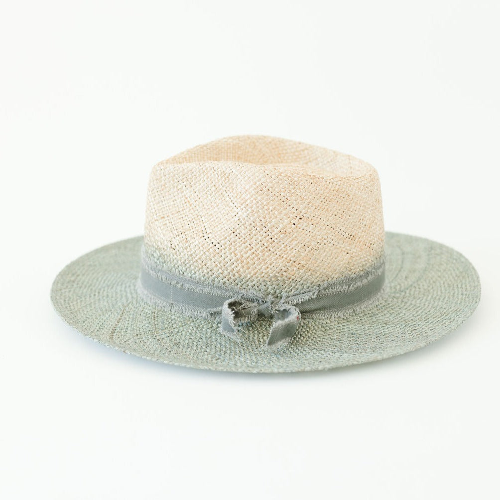 PORTO MARIE TWO-TONE STRAW HAT — TAN/GREY