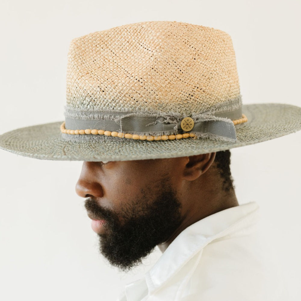 PORTO MARIE TWO-TONE STRAW HAT — TAN/GREY
