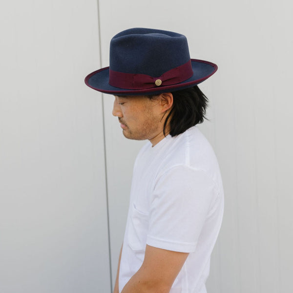 WATERLOO SNAP BRIM FEDORA - NAVY / MAROON - Two Roads Hat Co.